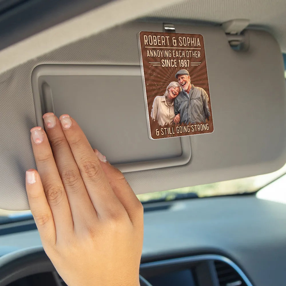 Custom Photo Caricature Vintage Annoying Each Other - Personalized Custom Shaped Acrylic Car Visor Clip