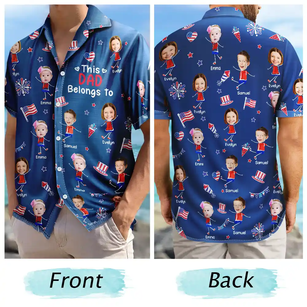 Custom Photo Stars & Stripes This Grandpa Belongs To Kids - Personalized Hawaiian Shirt