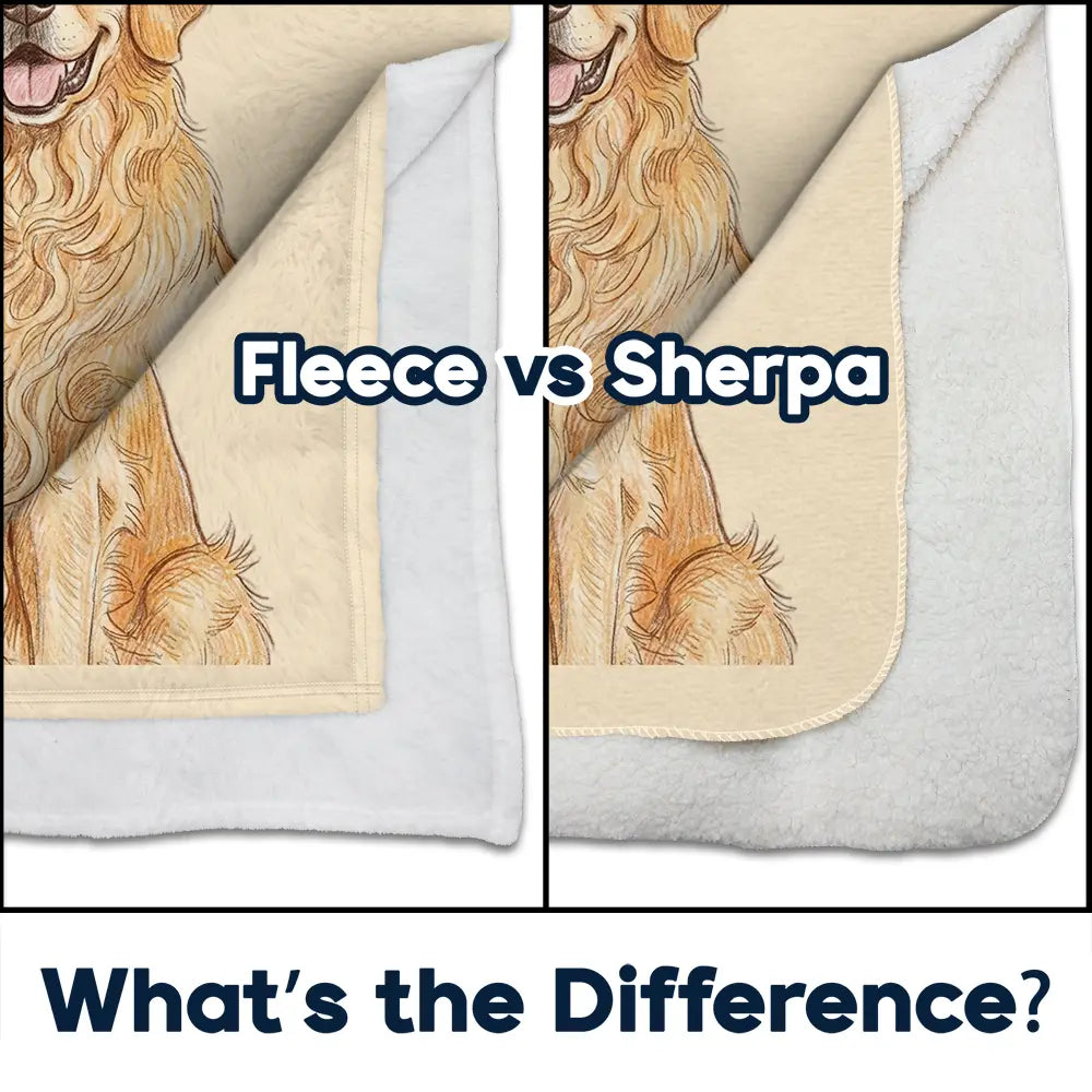 Custom Photo Colored Pencil Sketch Dog Cat Pet Portrait - Personalized Fleece Blanket, Sherpa Blanket