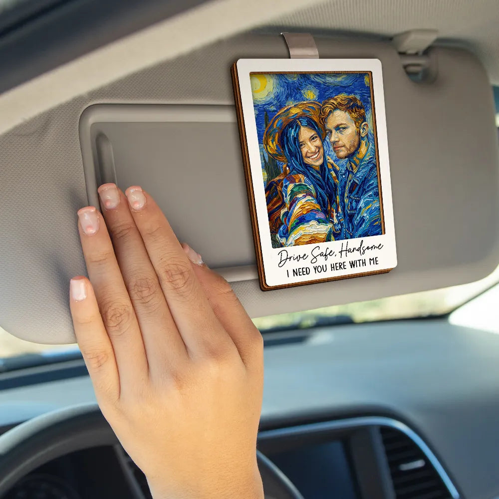 Custom Photo Starry Night Drive Safe Handsome Romantic Couple - Personalized Custom Shaped Car Visor Clip