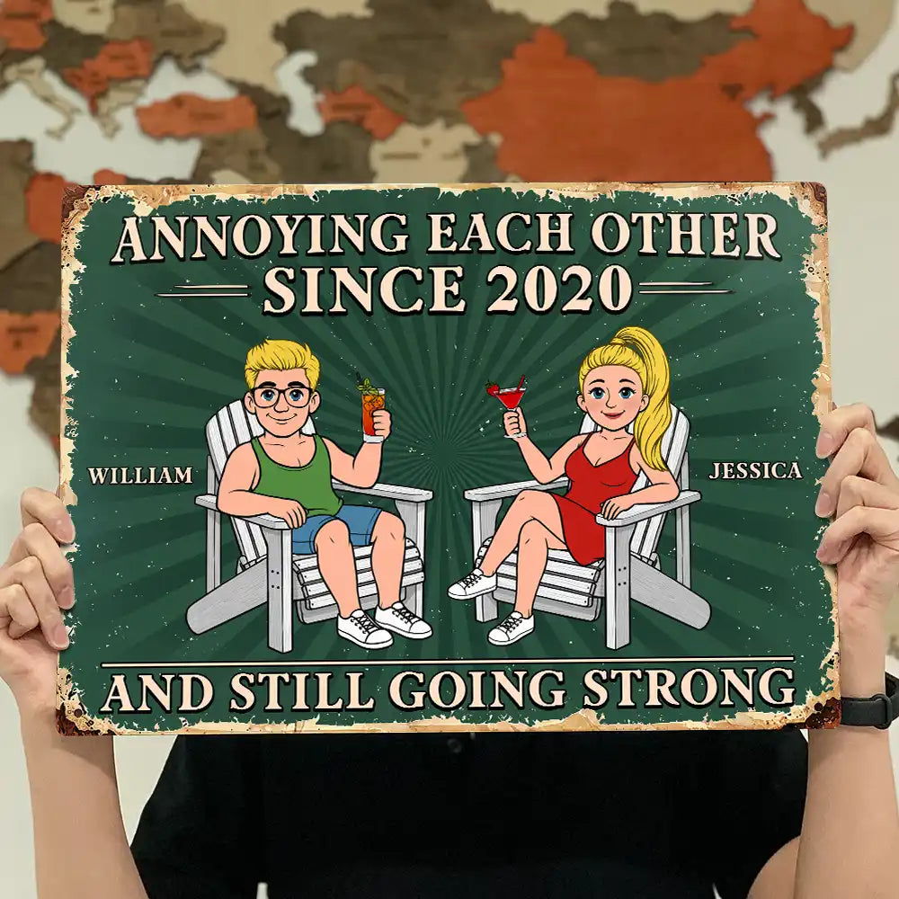 Annoying Each Other For Many Years Still Going Strong Retro Cartoon Couple - Personalized Classic Metal Signs