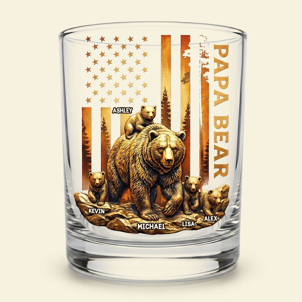 Papa Bear Round Glass - Personalized Gifts For Dad 02nati110526