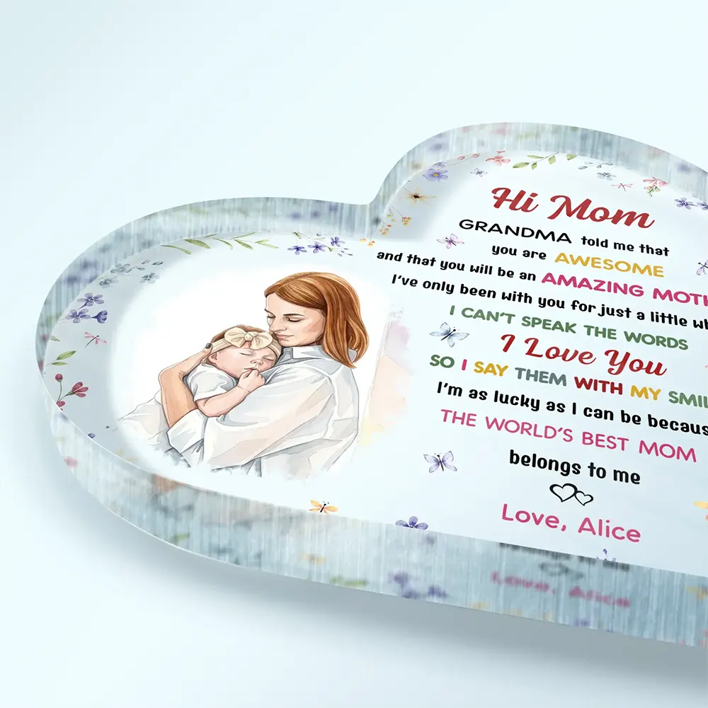 Custom Photo The World's Best Mommy Belongs To Me - Personalized Heart Shaped Acrylic Plaque