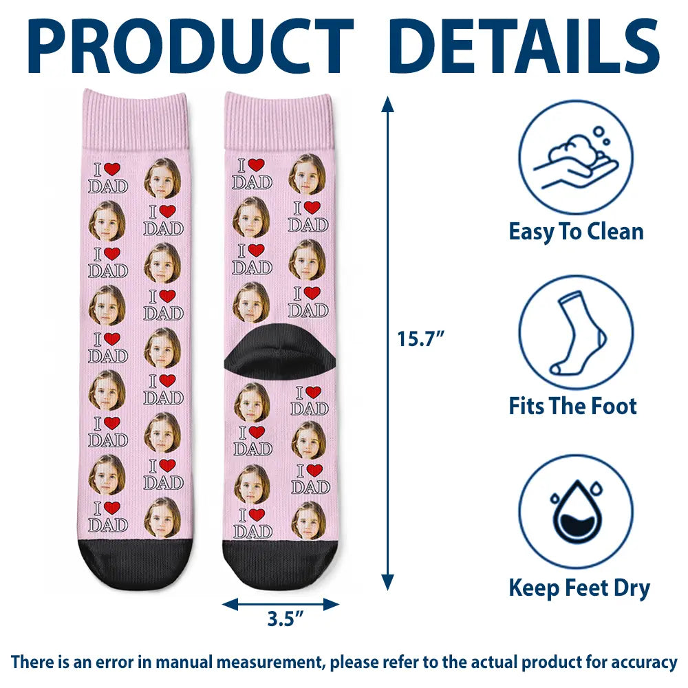 Custom Photo I Love Dad Best Dad Ever - Personalized Crew Socks