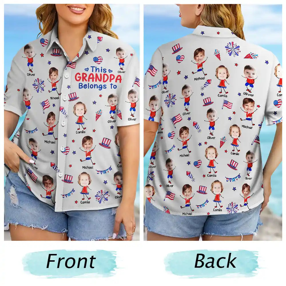 Custom Photo Stars & Stripes This Grandpa Belongs To Kids - Personalized Hawaiian Shirt