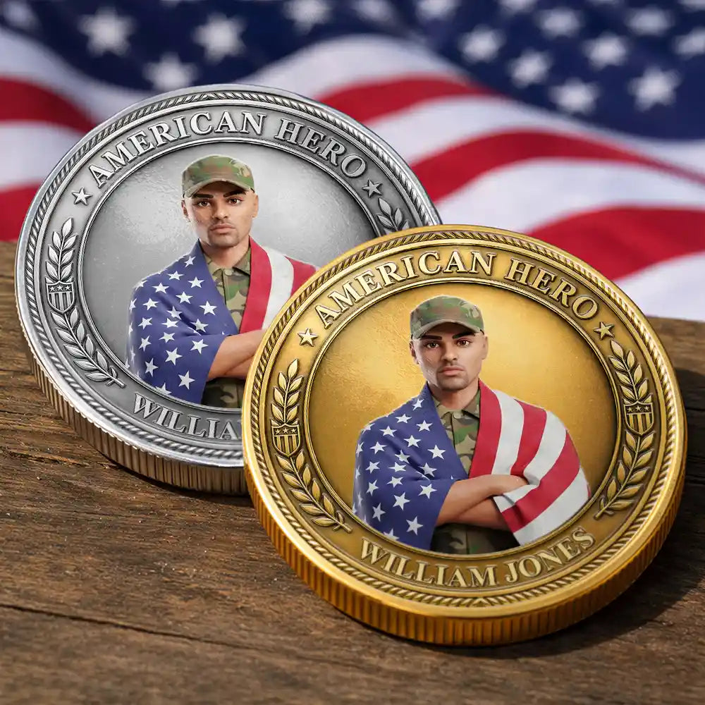 Custom Photo 3D Cartoon With US Accessories American Hero 250 Years Of Freedom - Personalized Commemorative Keepsake Coin