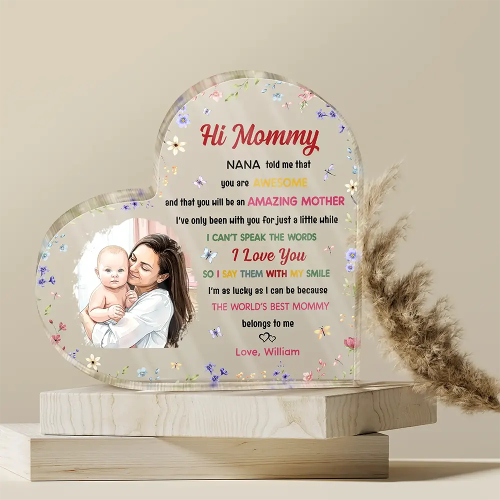 Custom Photo The World's Best Mommy Belongs To Me - Personalized Heart Shaped Acrylic Plaque