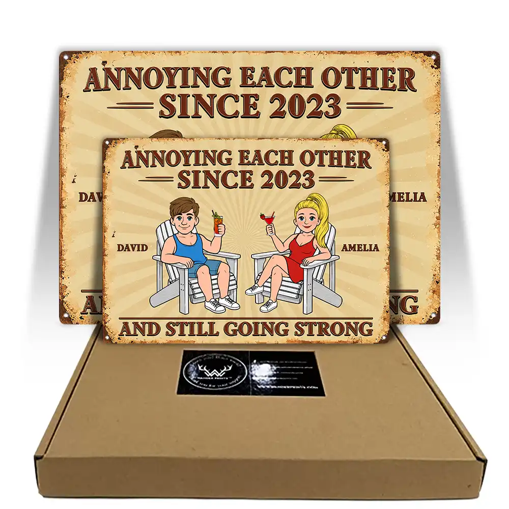Annoying Each Other For Many Years Still Going Strong Retro Cartoon Couple - Personalized Classic Metal Signs