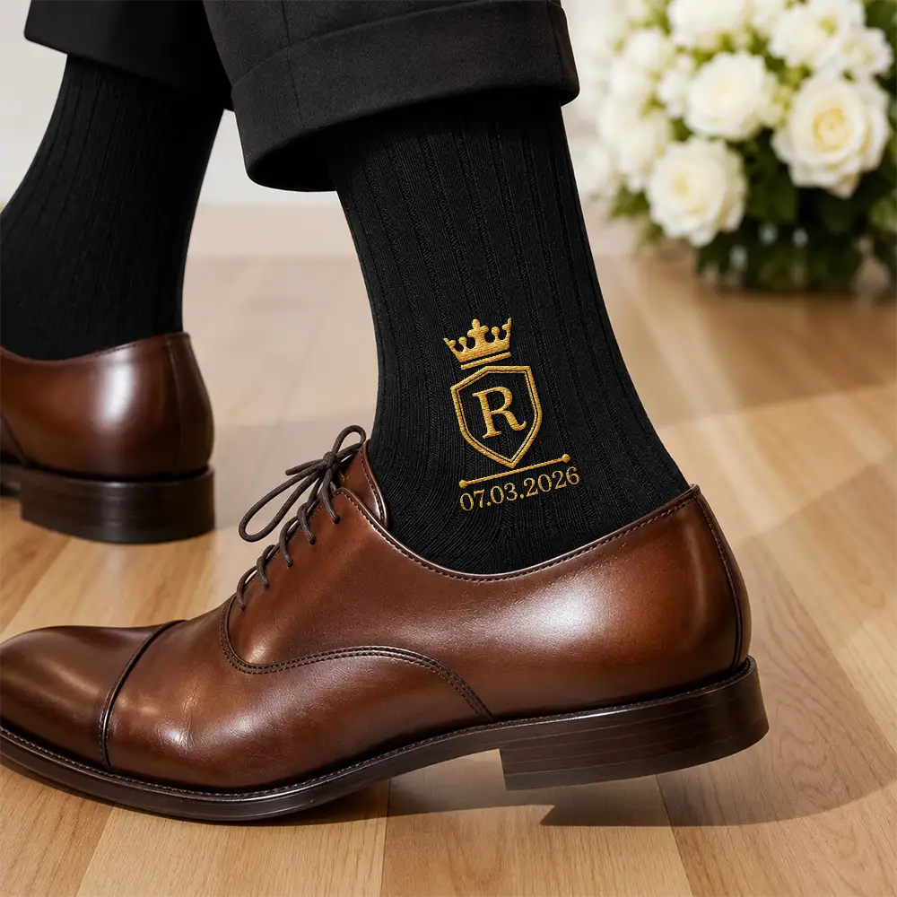 Monogram Vintage Monogram Initial Name - Personalized Embroidered Socks