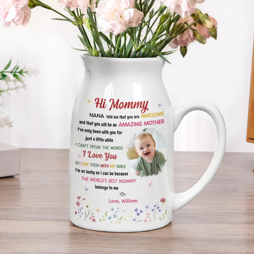 Custom Photo The World's Best Mommy Belongs To Me - Personalized Ceramic Flower Vase