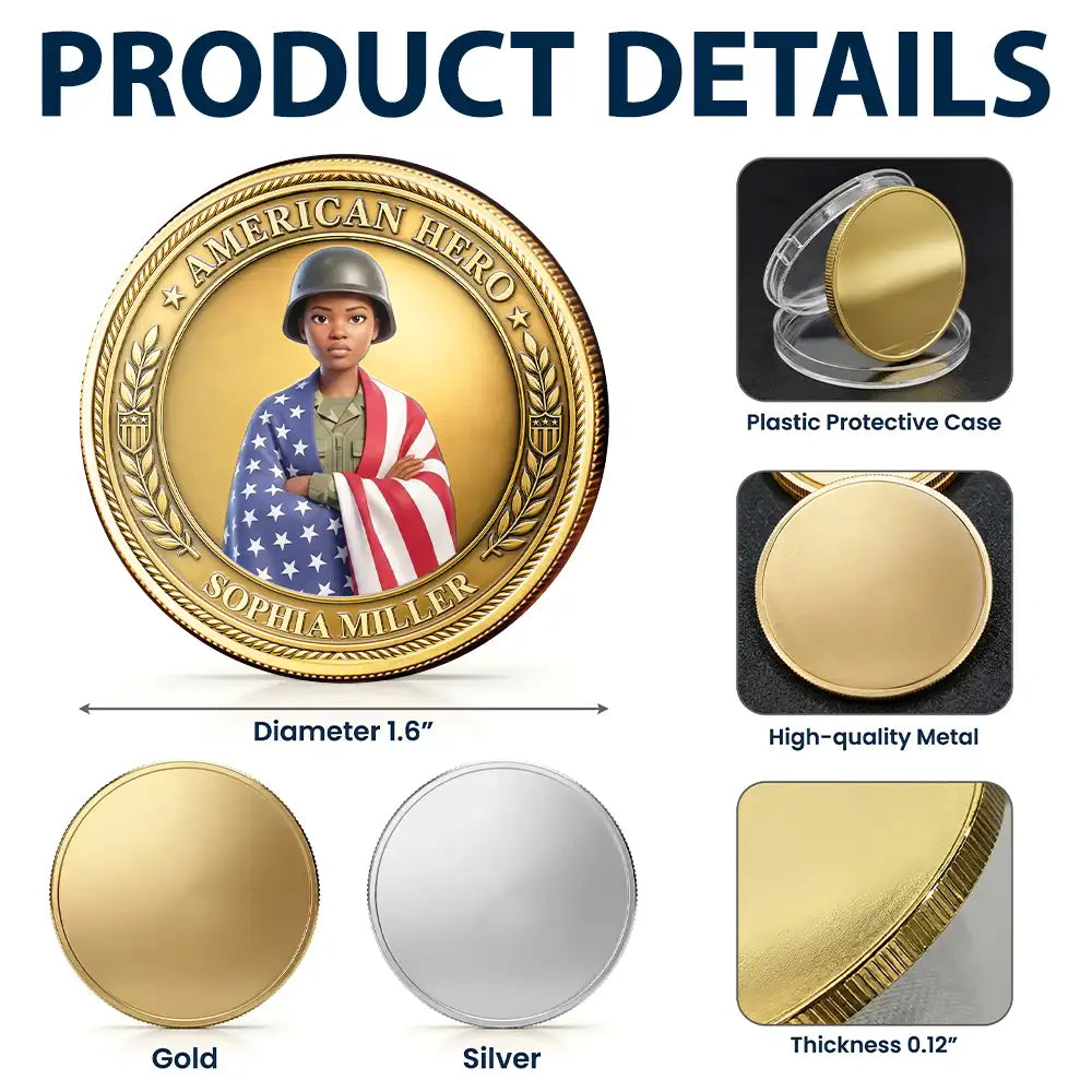 Custom Photo 3D Cartoon With US Accessories American Hero 250 Years Of Freedom - Personalized Commemorative Keepsake Coin