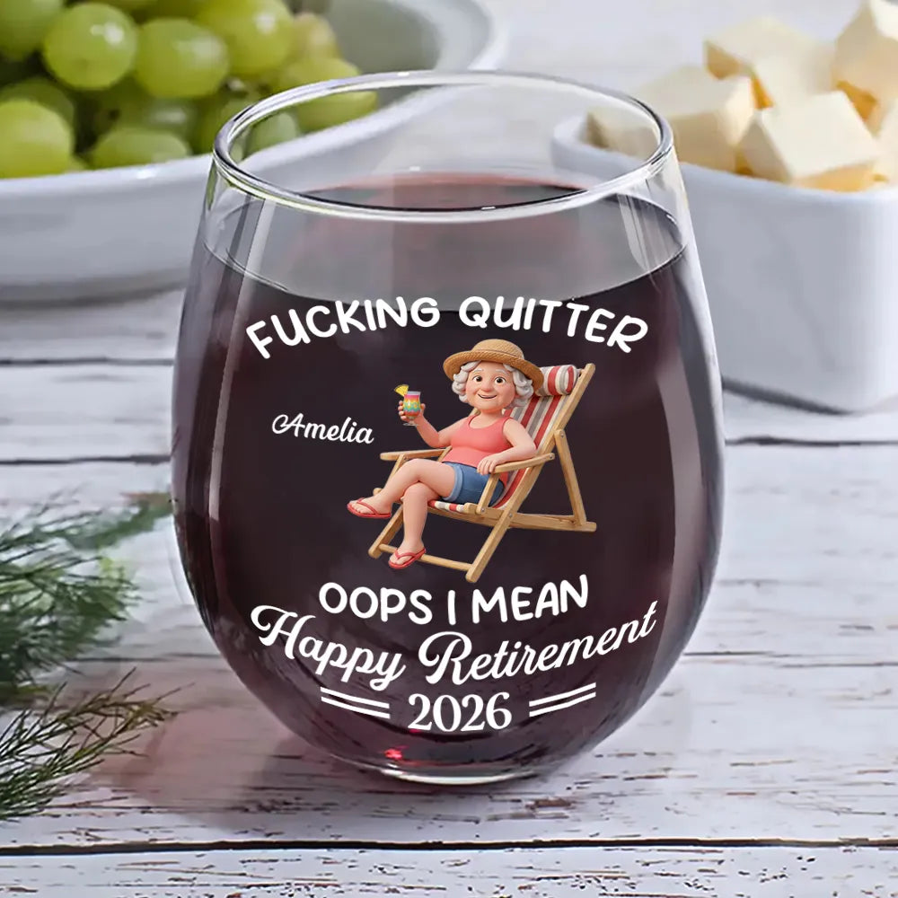 Custom Photo 3D Summer Concept Every Sip Tastes Like It's Not My Problem Anymore Retirement - Personalized Stemless Wine Glass