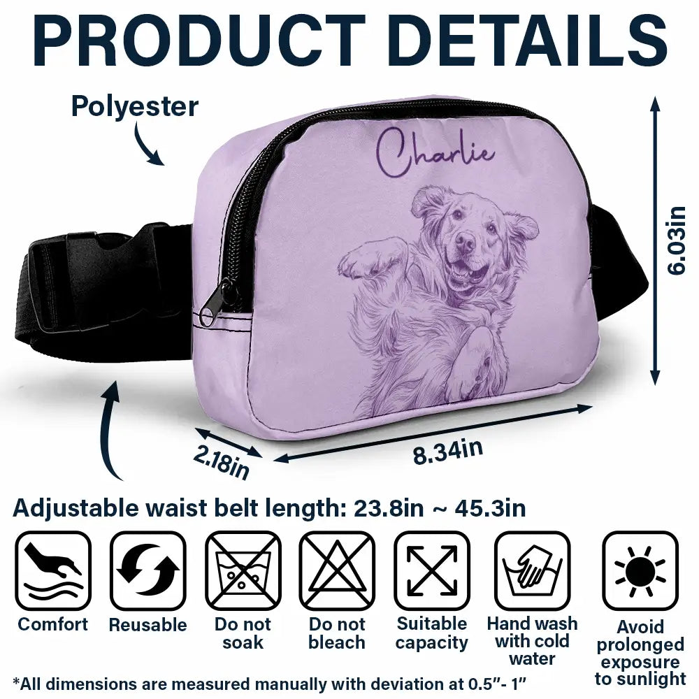 Custom Photo Pencil Sketch Besties Dog Cat Funny Portrait - Personalized Crossbody Belt Bag