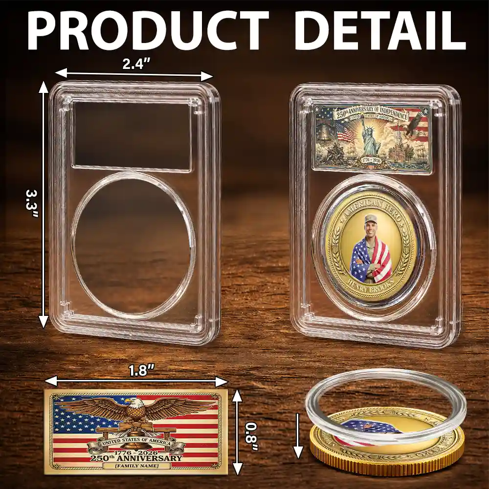 Custom Photo 3D Cartoon With US Accessories American Hero 250 Years Of Freedom - Personalized Commemorative Keepsake Coin