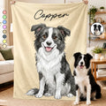 Custom Photo Colored Pencil Sketch Dog Cat Pet Portrait - Personalized Fleece Blanket, Sherpa Blanket