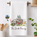Custom Photo Colored Pencil Sketch Our First Home Family Parents - Personalized Kitchen Towel