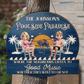 Couple Poolside Paradise Relax Enjoy 3D Effect - Personalised Custom Shaped Wood Sign