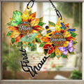 First Mom Now Grandma Sunflower Stained Glass Effect - Personalized Window Hanging Suncatcher Ornament