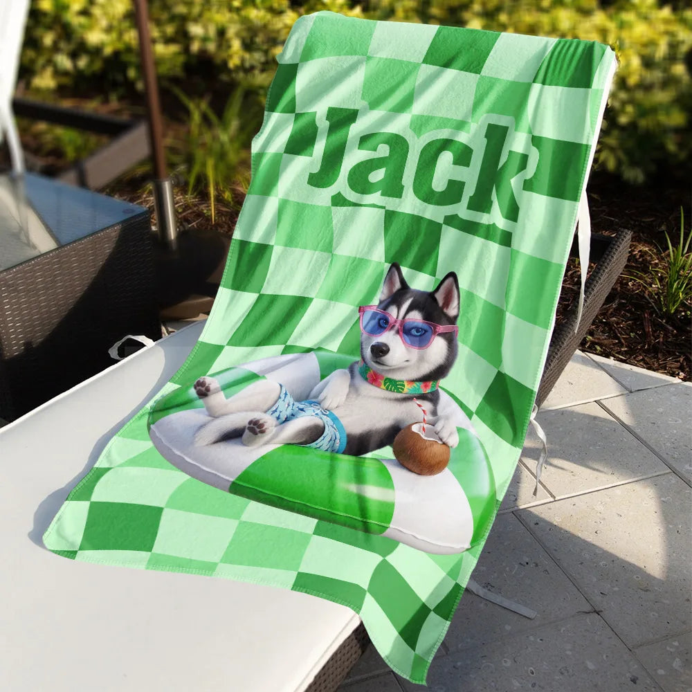 Custom Photo 3D Summer Concept Poolside Beach Vacation Family Pet Kid - Personalized Beach Towel