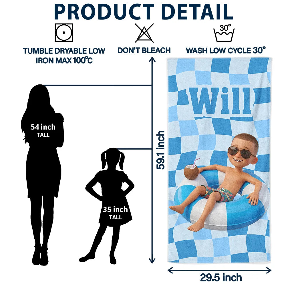 Custom Photo 3D Summer Concept Poolside Beach Vacation Family Pet Kid - Personalized Beach Towel