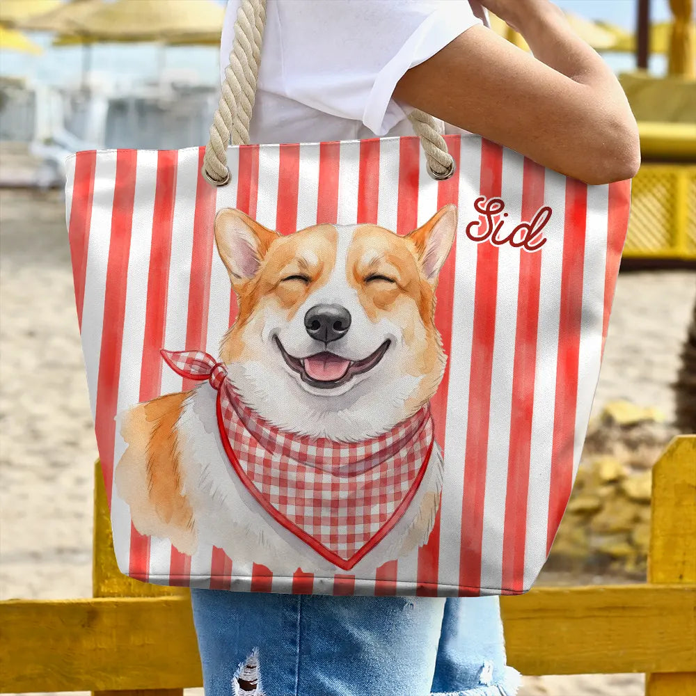 Custom Photo Watercolor Pet With Summer Accessories Pet Portrait - Personalized Beach Bag