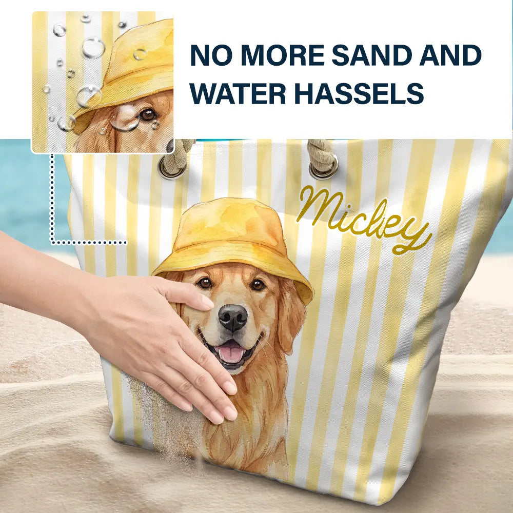 Custom Photo Watercolor Pet With Summer Accessories Pet Portrait - Personalized Beach Bag