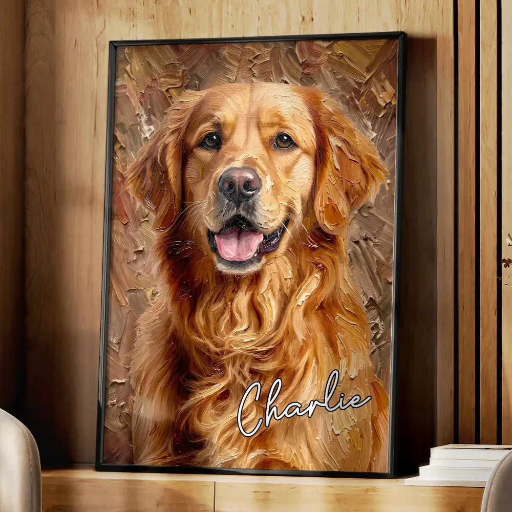 Custom Photo Oil Painting Happy Family Dad Mom Kid Pet - Personalized Poster