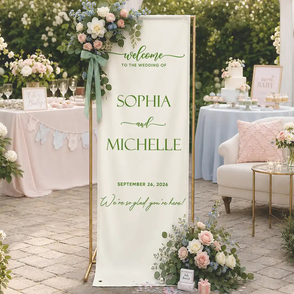 Minimalist Welcome To The Wedding Of Us - Personalized Vertical Banner