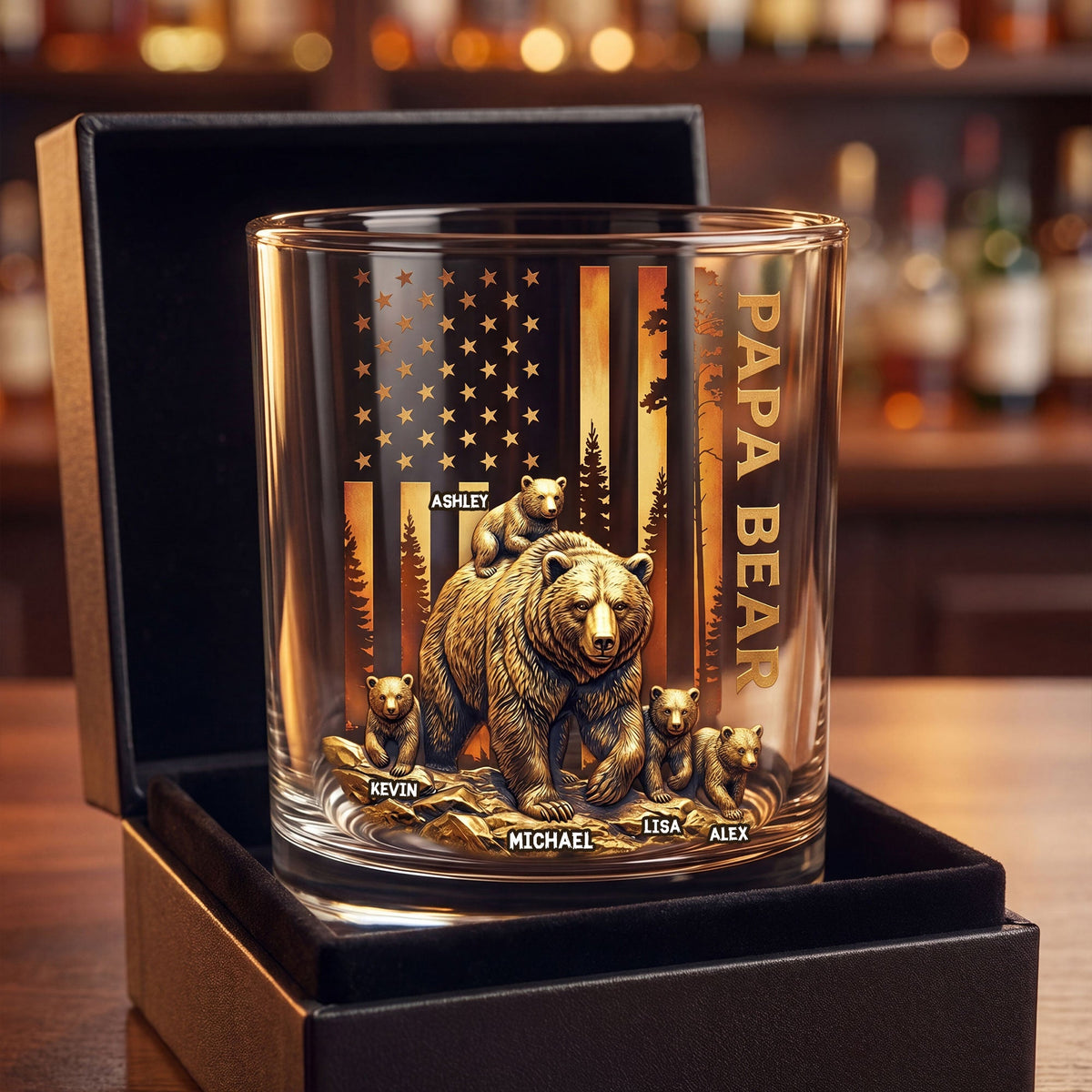 Papa Bear Round Glass - Personalized Gifts For Dad 02nati110526