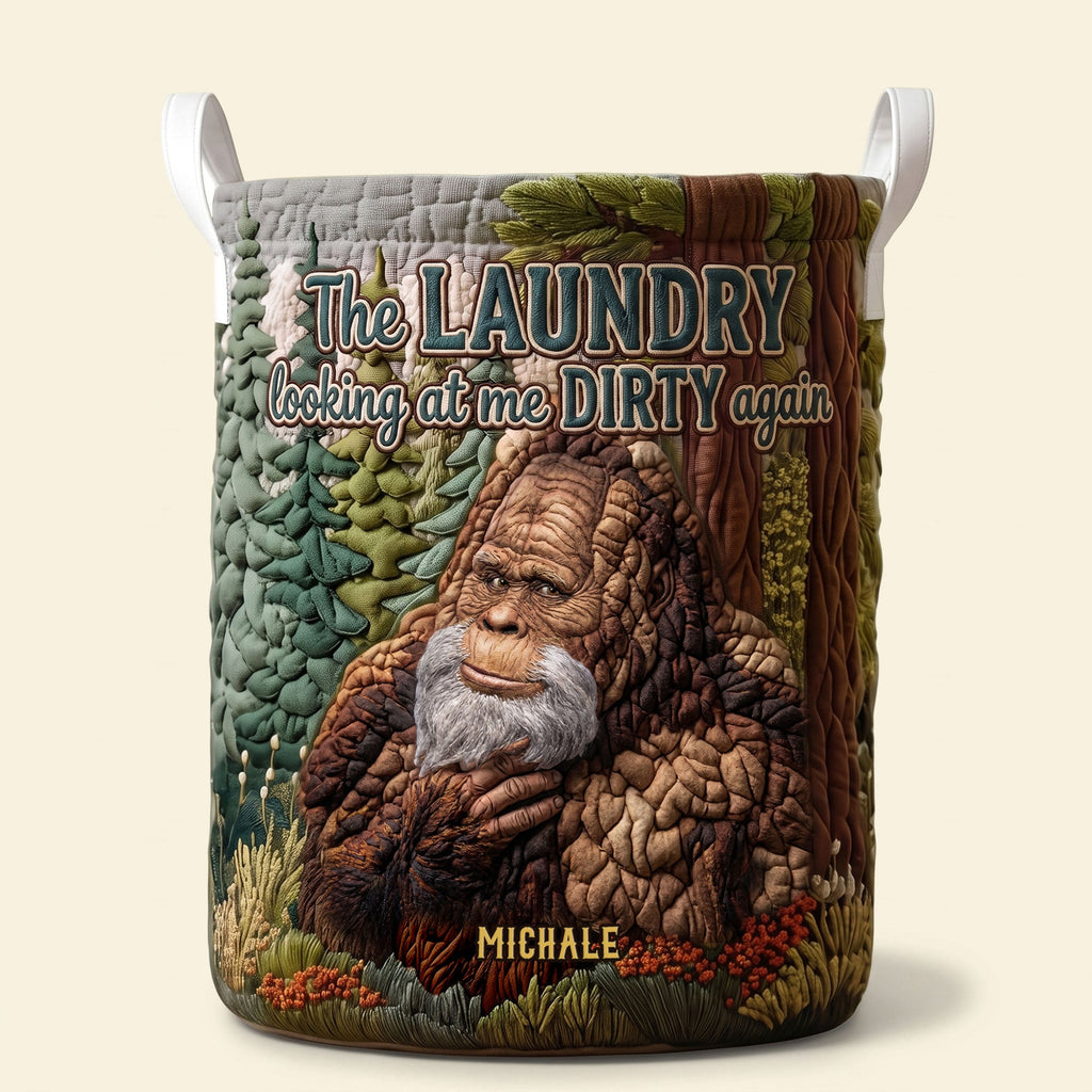 Fun Sasquatch Glance Quilted Laundry Basket, Personalized Gifts For Bigfoot Lovers 01qhti110726