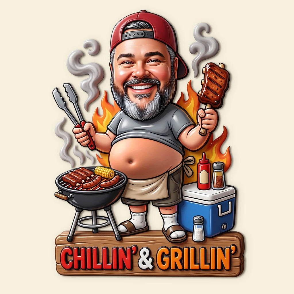 Funny Custom Face Grilling Lover - Personalized Gifts For Grilling Lover Anti-collision Acrylic Fridge Magnet 05PGTI190626