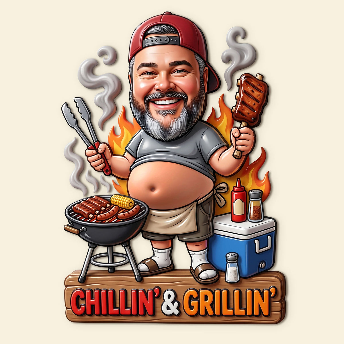 Funny Custom Face Grilling Lover - Personalized Gifts For Grilling Lover Anti-collision Acrylic Fridge Magnet 05PGTI190626