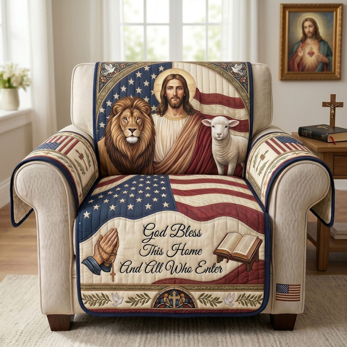 God Bless This Home And All Who Enter Quilted Sofa Cover - Personalized Gifts For Family 03huti220626