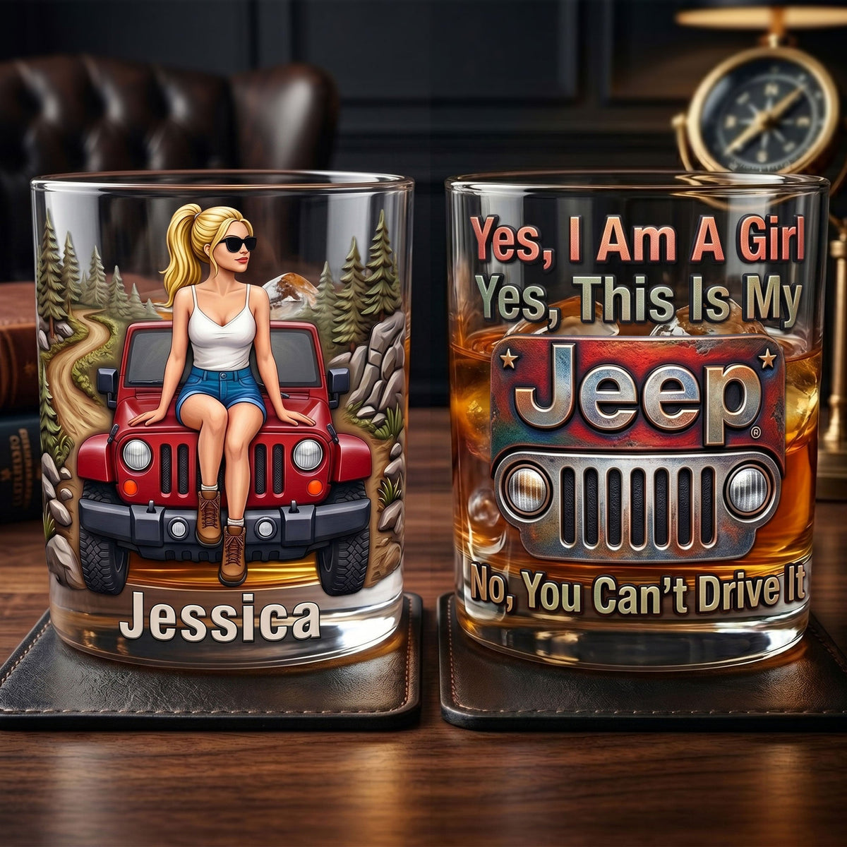 Off-Road Girl 11oz Round Glass - Personalized Gifts For Travel Lover Girl Glass 04HUTI090626