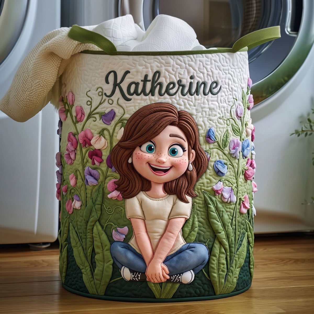 Birth Flower Girl Quilted Laundry Basket - Personalized Gifts For Girls 03QHTI300626