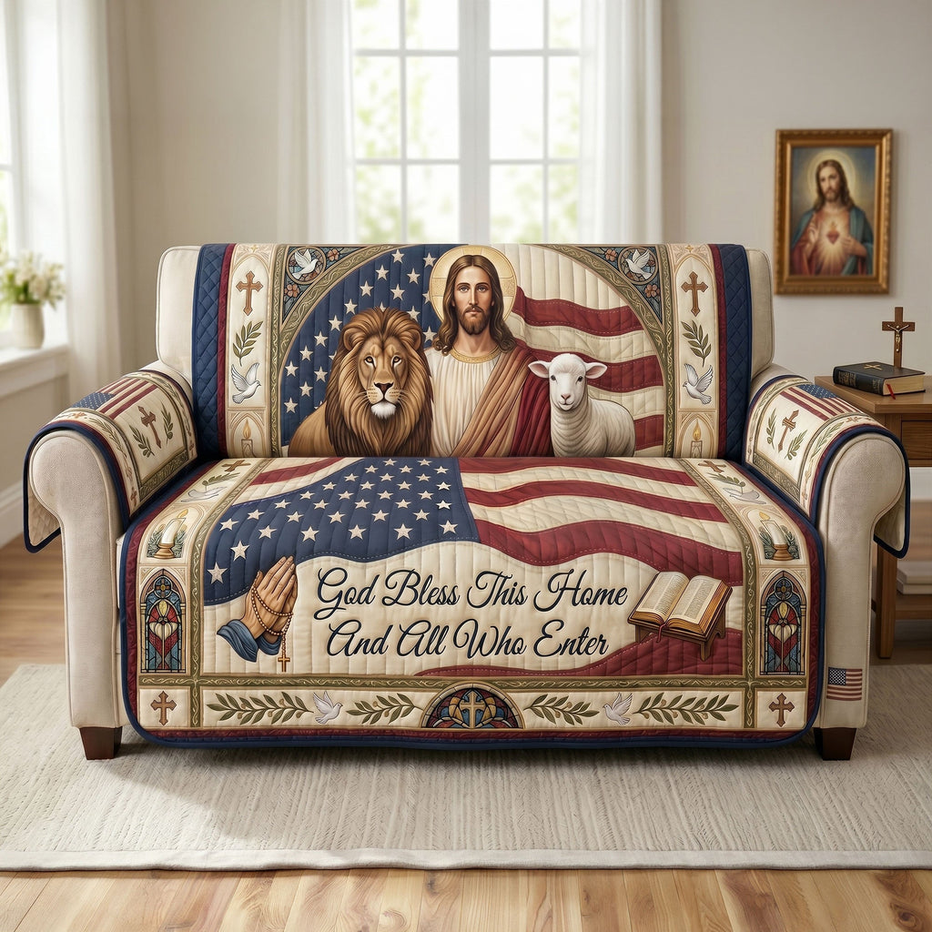 God Bless This Home And All Who Enter Quilted Sofa Cover - Personalized Gifts For Family 03huti220626