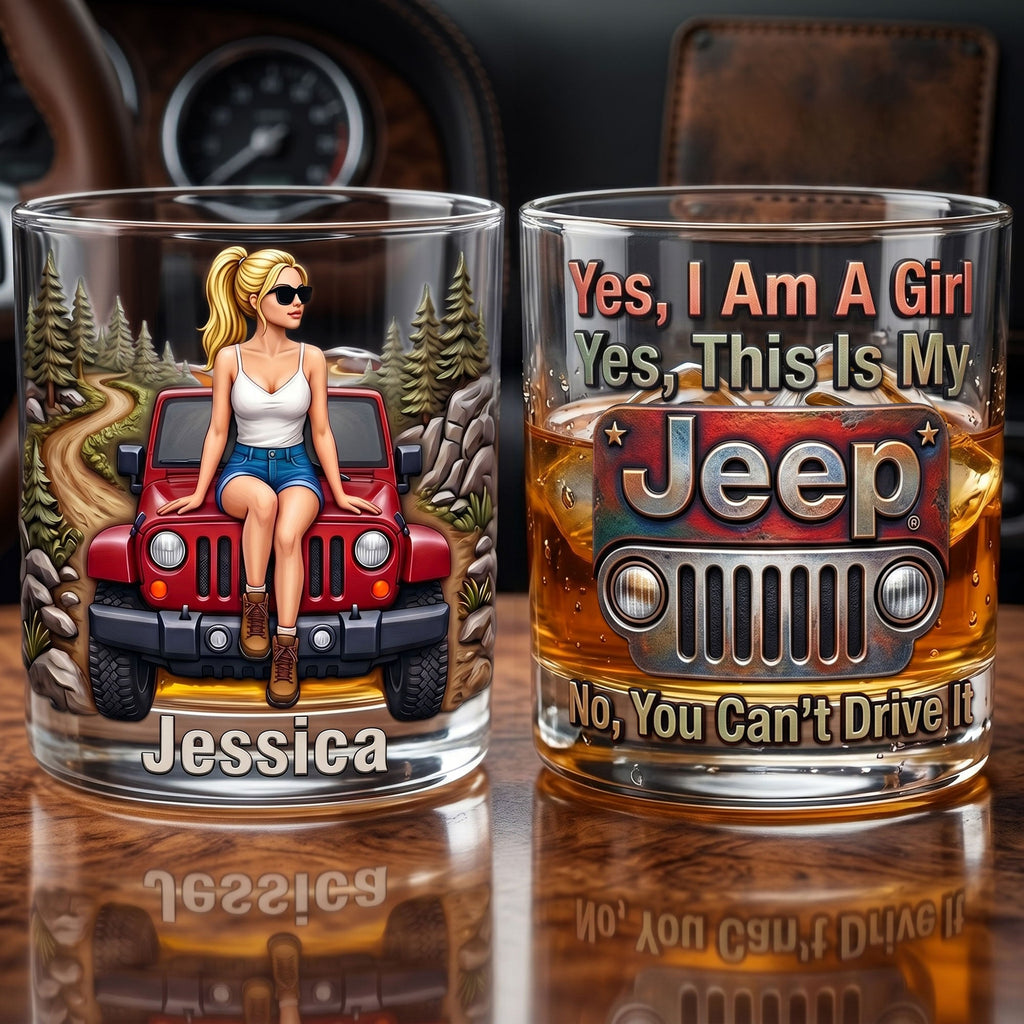 Off-Road Girl 11oz Round Glass - Personalized Gifts For Travel Lover Girl Glass 04HUTI090626