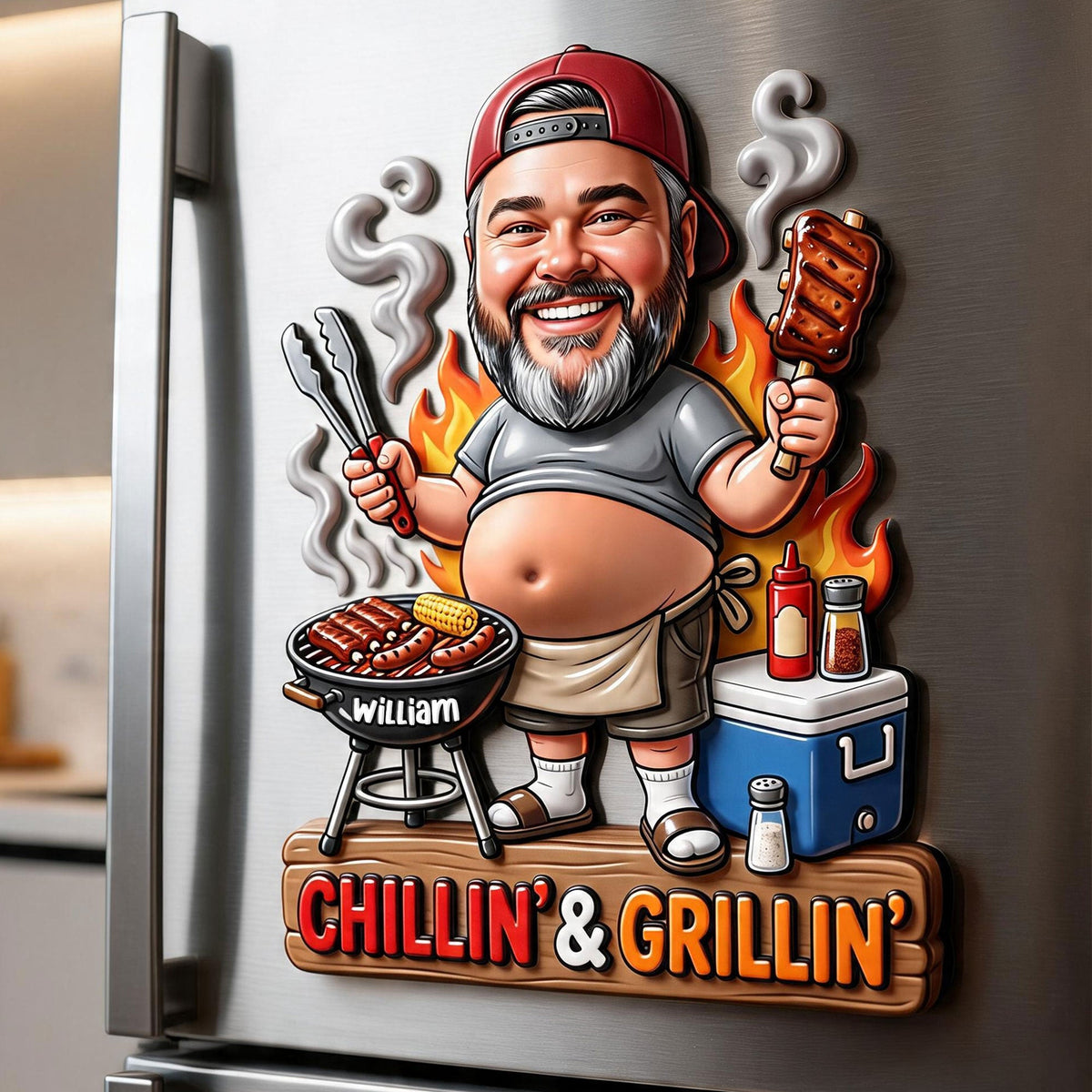 Funny Custom Face Grilling Lover - Personalized Gifts For Grilling Lover Anti-collision Acrylic Fridge Magnet 05PGTI190626