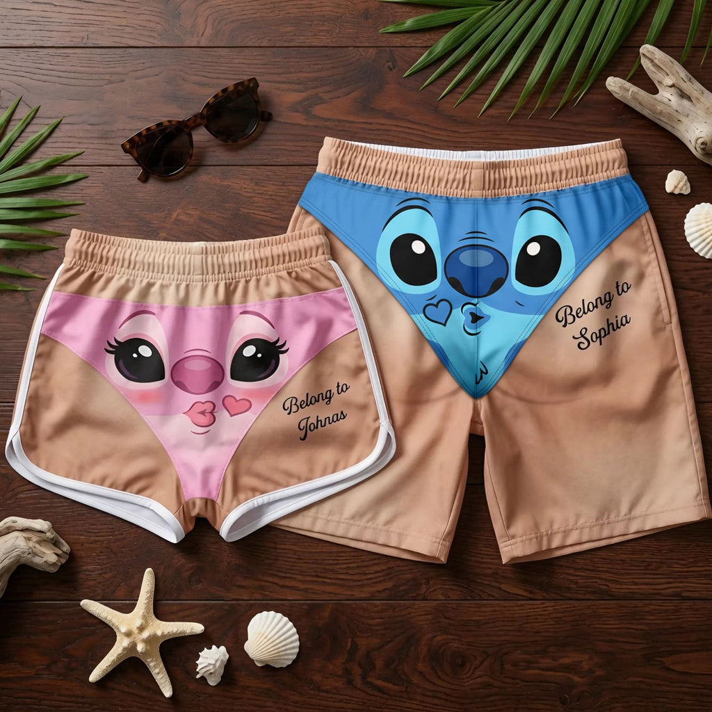 Funny Aliens Couple Beach Shorts - Personalized Gifts For Couples 03PATI030726