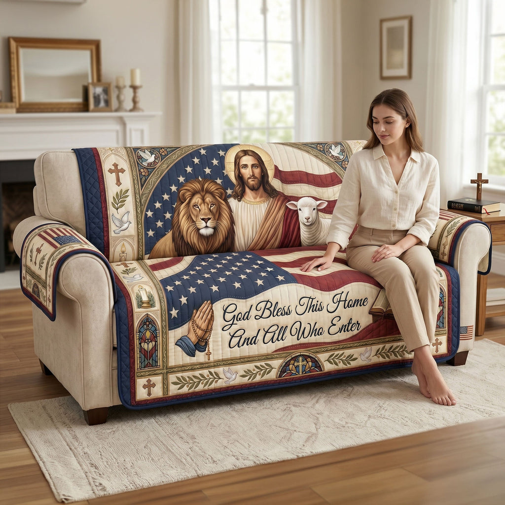 God Bless This Home And All Who Enter Quilted Sofa Cover - Personalized Gifts For Family 03huti220626