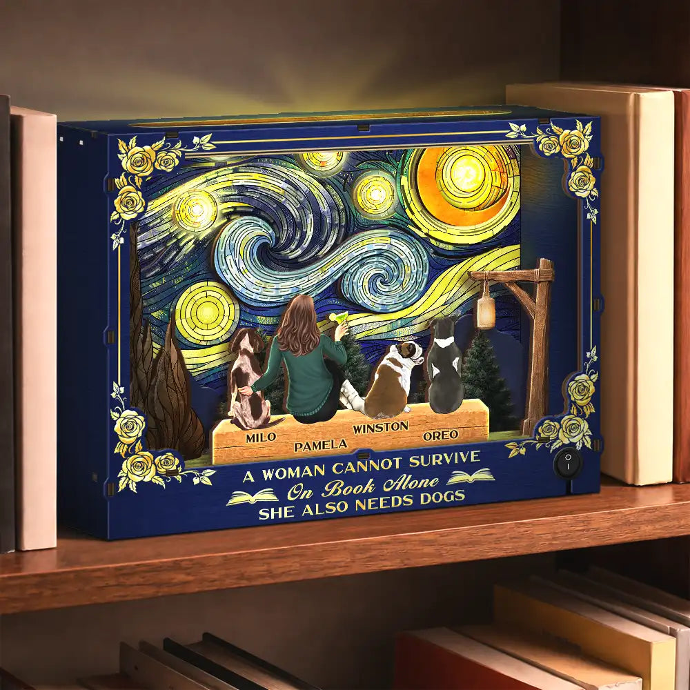 A Woman Man Cannot Survive On Book Alone Dog Mom Dad Starlit Night - Personalized DIY Book Nook Kit