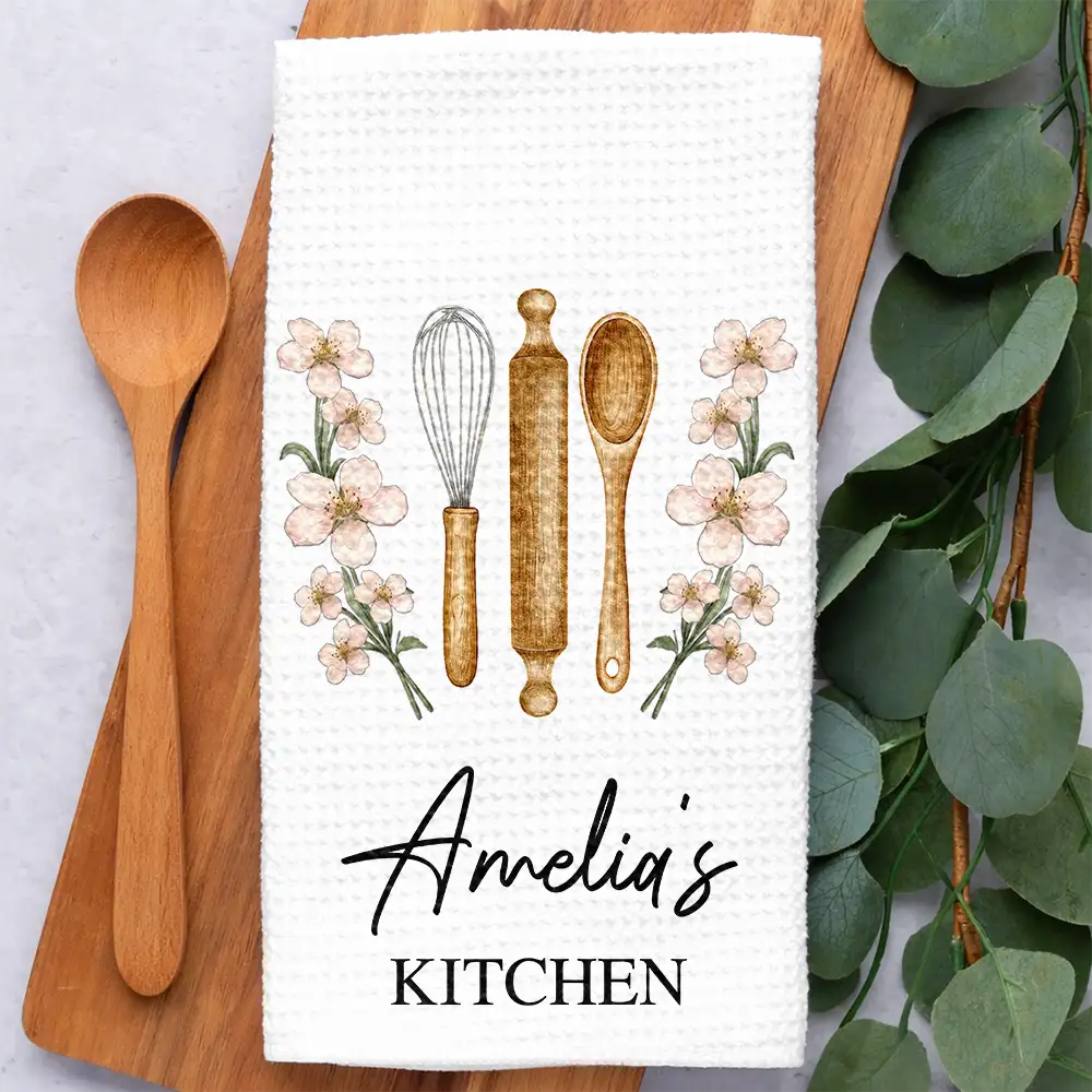 Mom Grandma Kitchen Cooking Birth Flower - Personalized Kitchen Towel