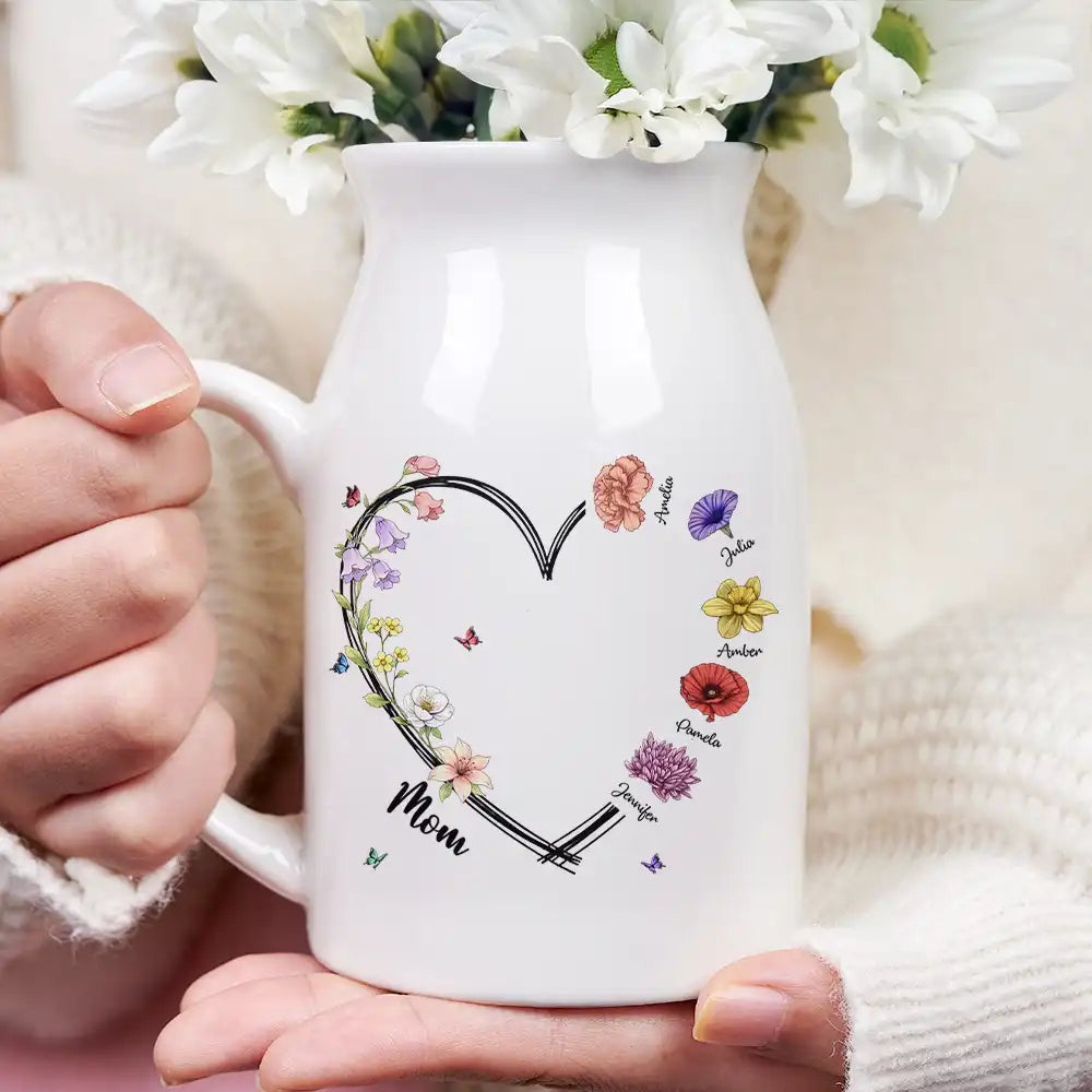 Mom Grandma Sweetheart Birth Month Flower - Personalized Ceramic Flower Vase