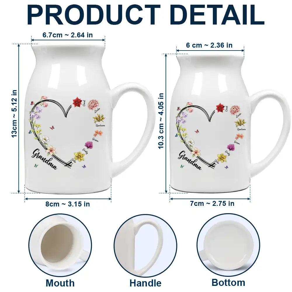 Mom Grandma Sweetheart Birth Month Flower - Personalized Ceramic Flower Vase