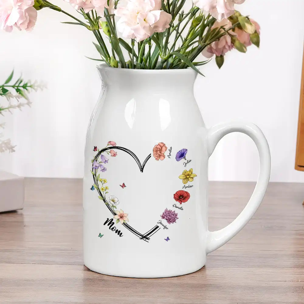 Mom Grandma Sweetheart Birth Month Flower - Personalized Ceramic Flower Vase