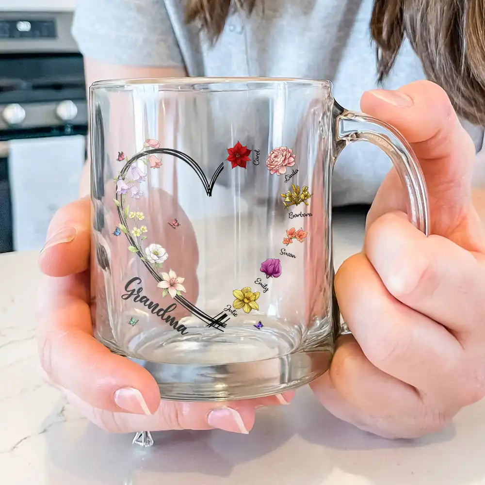Mom Grandma Sweetheart Birth Month Flower - Personalized Glass Mug