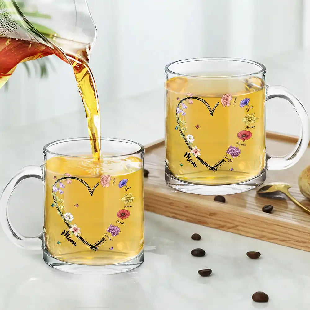 Mom Grandma Sweetheart Birth Month Flower - Personalized Glass Mug