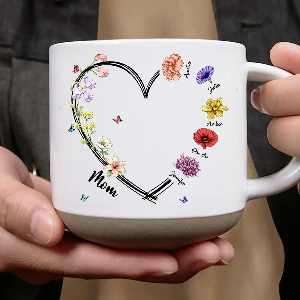 Mom Grandma Sweetheart Birth Month Flower - Personalized Pottery Mug