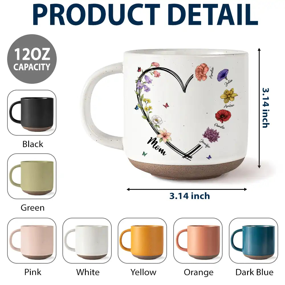 Mom Grandma Sweetheart Birth Month Flower - Personalized Pottery Mug
