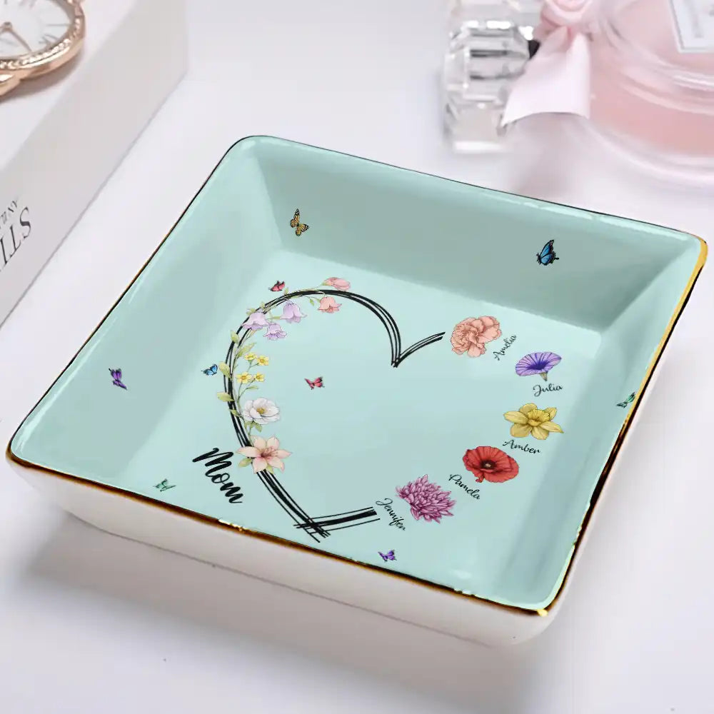 Mom Grandma Sweetheart Birth Month Flower - Personalized Ring Dish